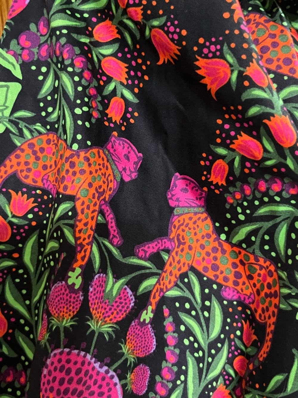 Emily McCarthy Black Leopard Strawberries Puff Sleeves Pocket Dress Small - Picture 4 of 10